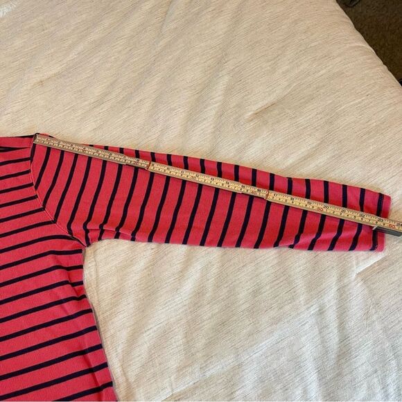 L.L. Bean ribbed long sleeve 1/4 zip cotton Pink/Navy stripe, barely worn! Large - Picture 4 of 10